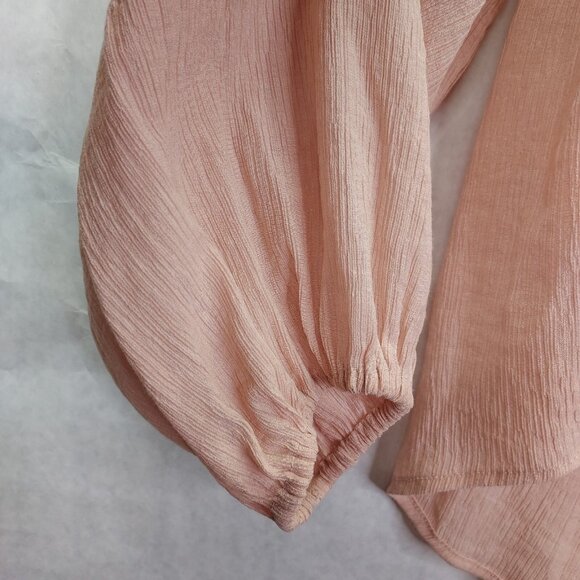 Free People Check On It Wrap XS Blouse Pink Nectar Surplice Puff Sleeve Crepe - Picture 7 of 16
